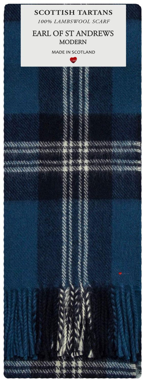 Earl of St Andrews Modern Tartan Plaid 100% Lambswool Clan Scarf Made in Scotland
