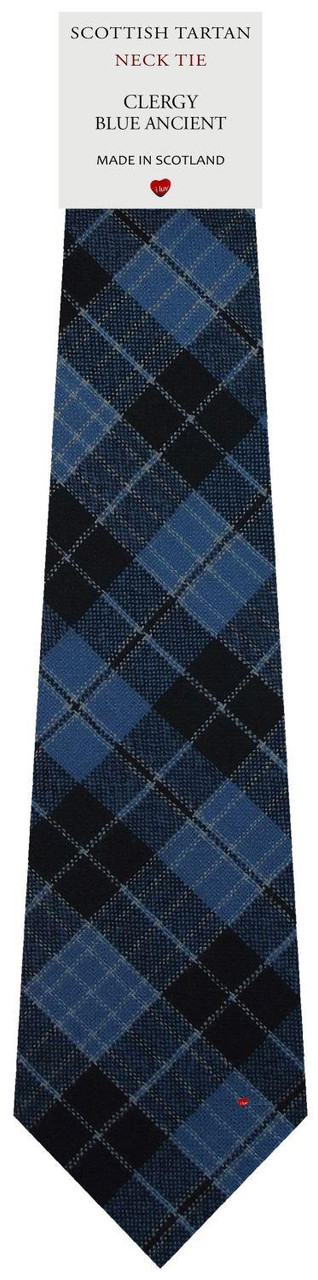 Mens All Wool Tie Woven Scotland - Clergy Blue Ancient Tartan