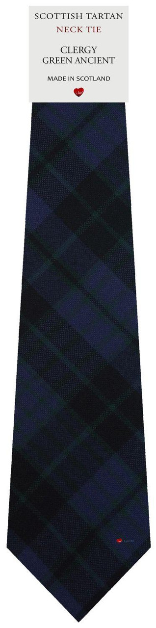 Mens All Wool Tie Woven Scotland - Clergy Green Ancient Tartan