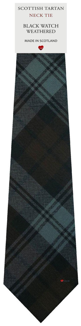 Mens All Wool Tie Woven Scotland - Black Watch Weathered Tartan
