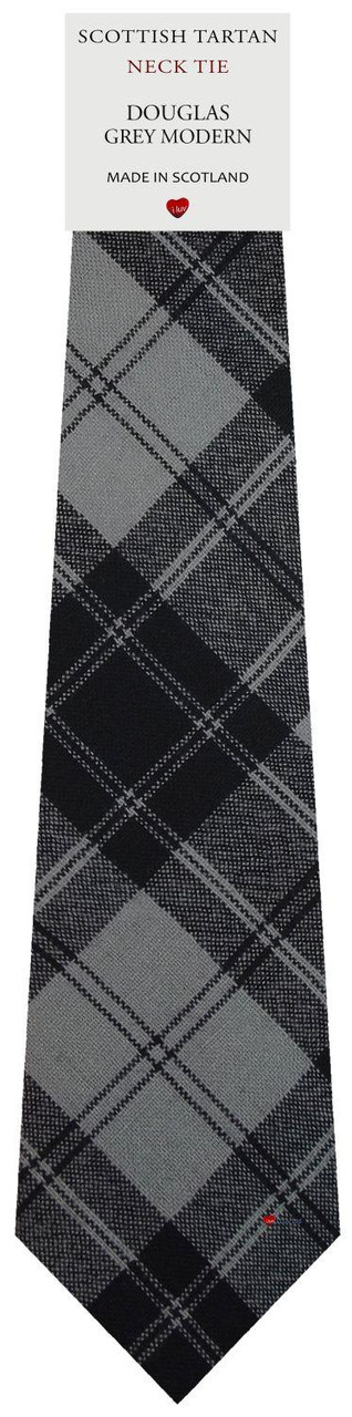 Mens All Wool Tie Woven Scotland - Douglas Grey Modern Tartan