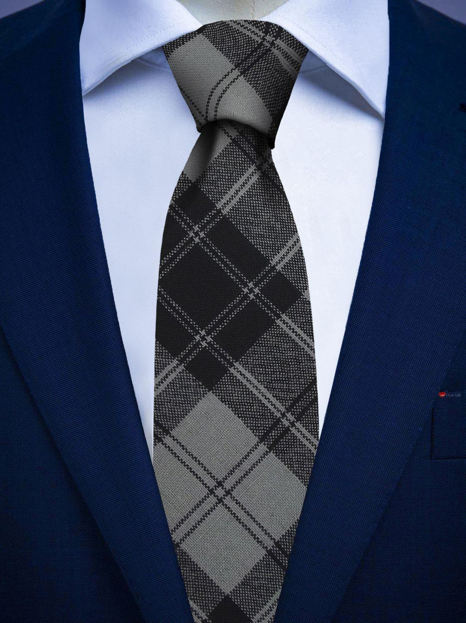 Mens All Wool Tie Woven Scotland - Douglas Grey Modern Tartan