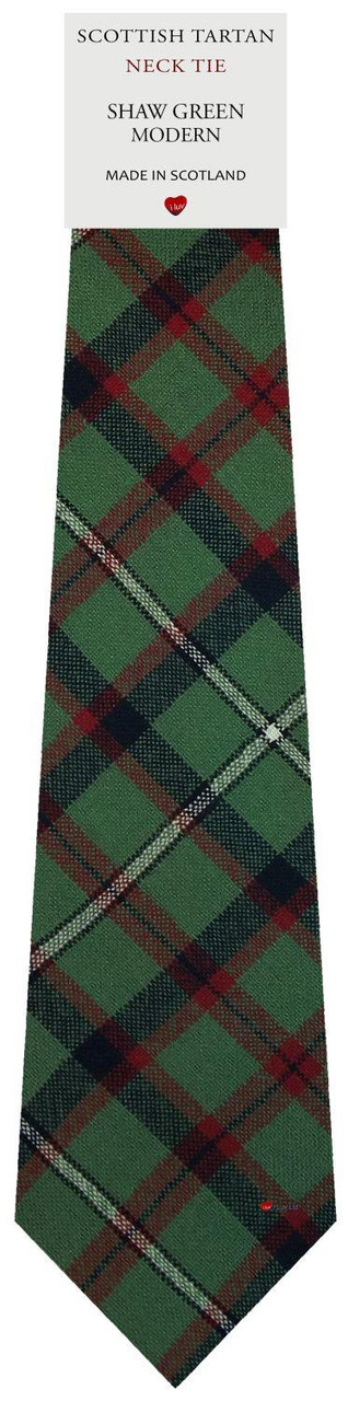 Mens All Wool Tie Woven Scotland - Shaw Green Modern Tartan