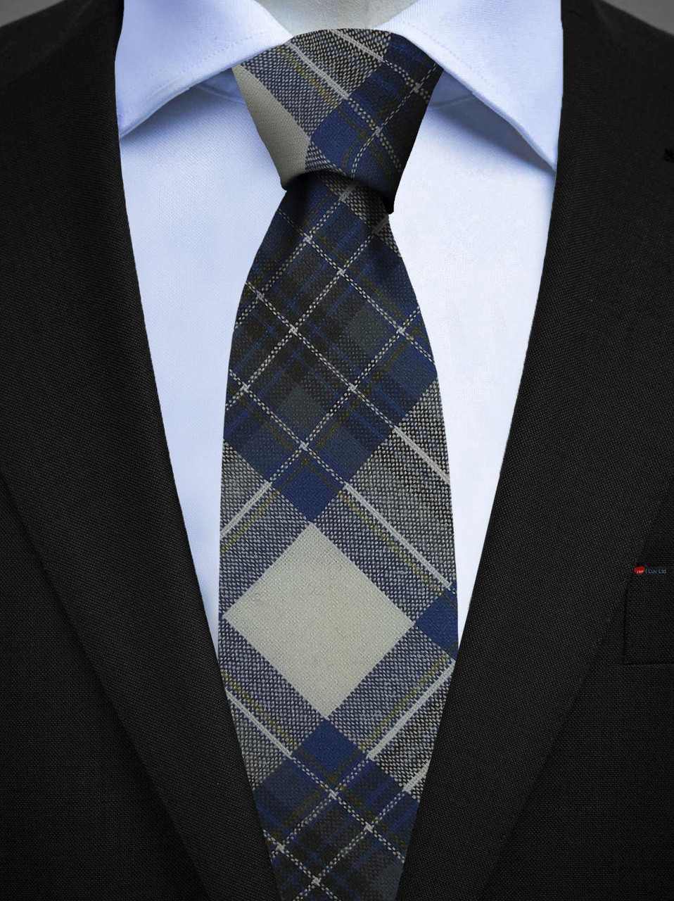 Mens All Wool Tie Woven Scotland - Stewart Muted Blue Weathered Tartan