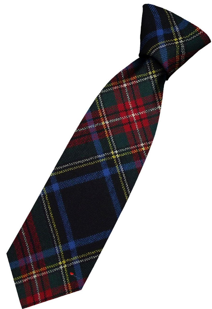 Mens All Wool Tie Woven Scotland - Stewart Black Modern Tartan