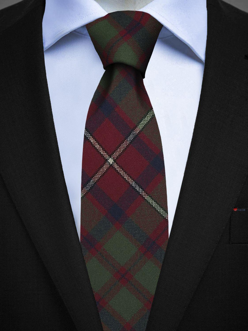 Mens All Wool Tie Woven Scotland - Shaw Red Modern Tartan