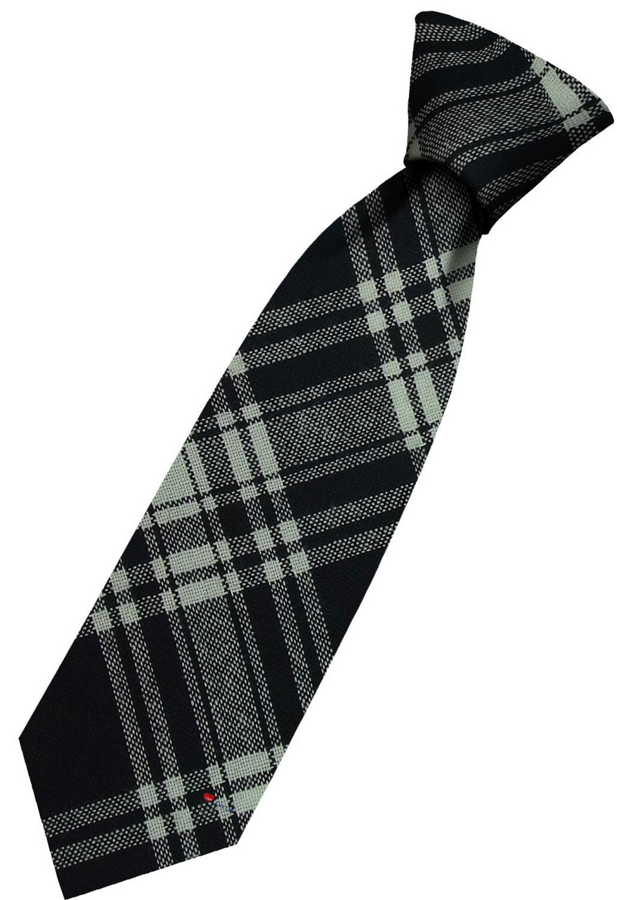 Mens All Wool Tie Woven Scotland - Menzies Black and White Modern Tartan