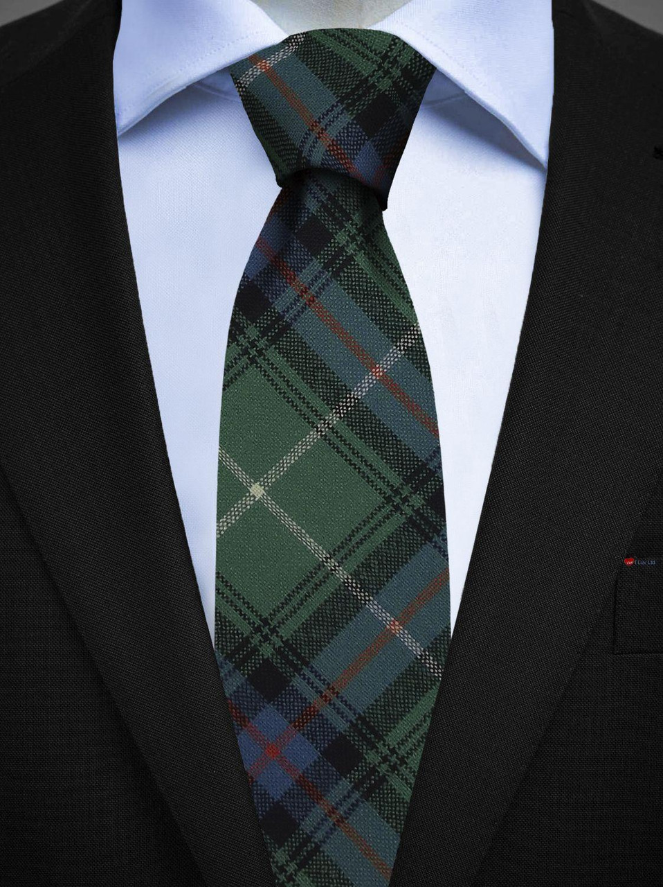 Mens All Wool Tie Woven Scotland - MacDonald Of The Isles Green Ancient Tartan