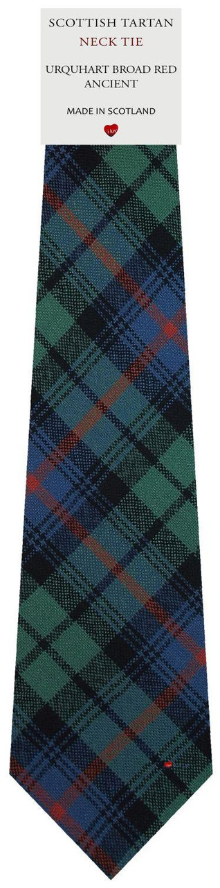 Mens All Wool Tie Woven Scotland - Urquhart Broad Red Ancient Tartan