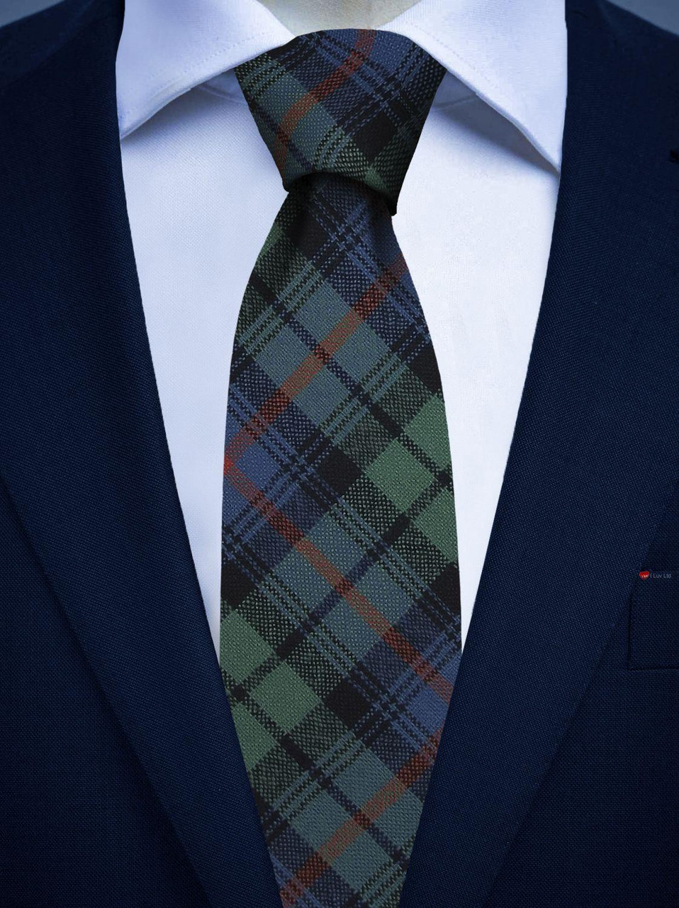 Mens All Wool Tie Woven Scotland - Urquhart Broad Red Ancient Tartan