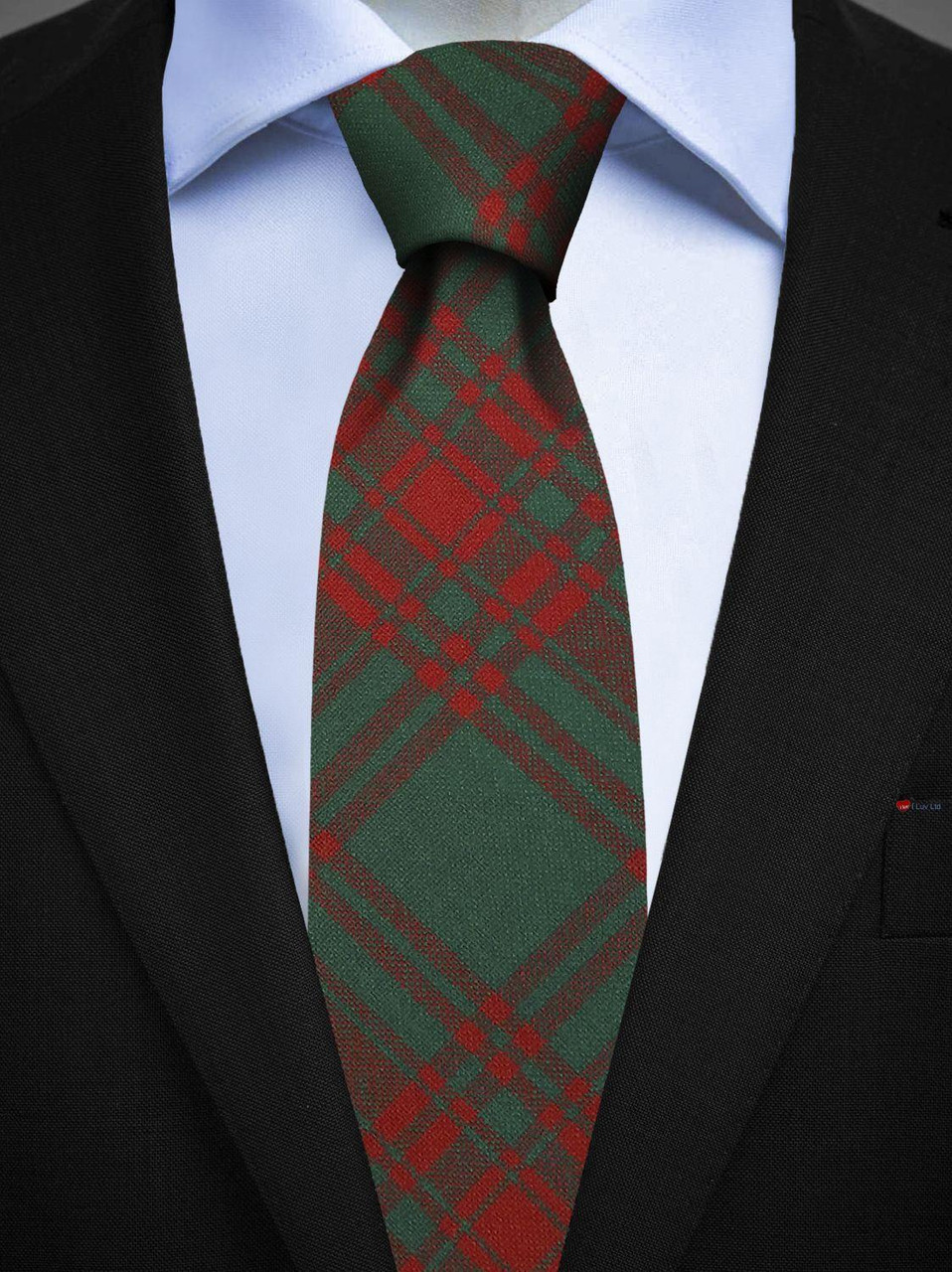 Mens All Wool Tie Woven Scotland - Menzies Green Ancient Tartan
