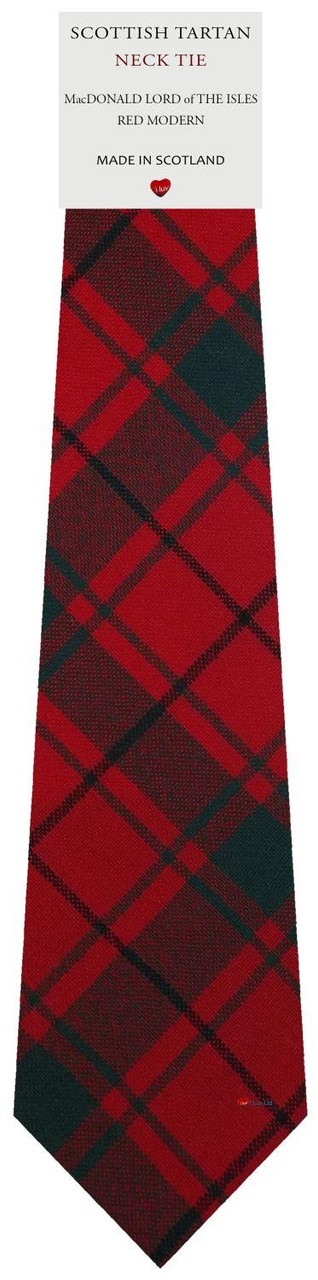 Mens All Wool Tie Woven Scotland - MacDonald Lord Of The Isles Red Modern Tartan