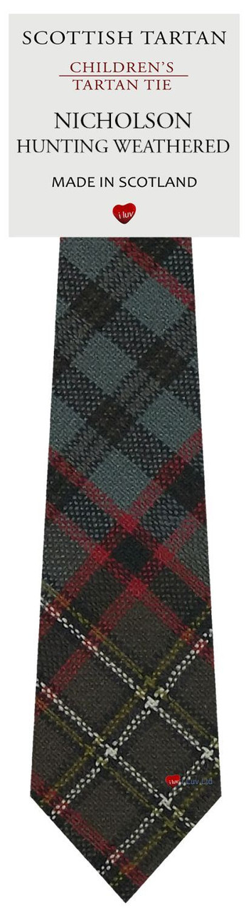 Boys Pure Wool Tie Woven Scotland - Nicholson Hunting Weathered Tartan