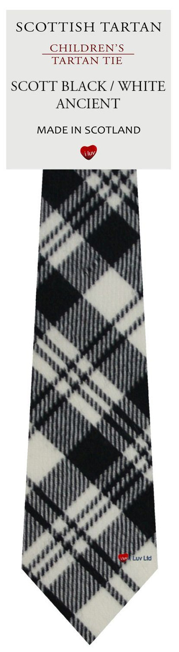 Boys Pure Wool Tie Woven Scotland - Scott Black and White Ancient Tartan