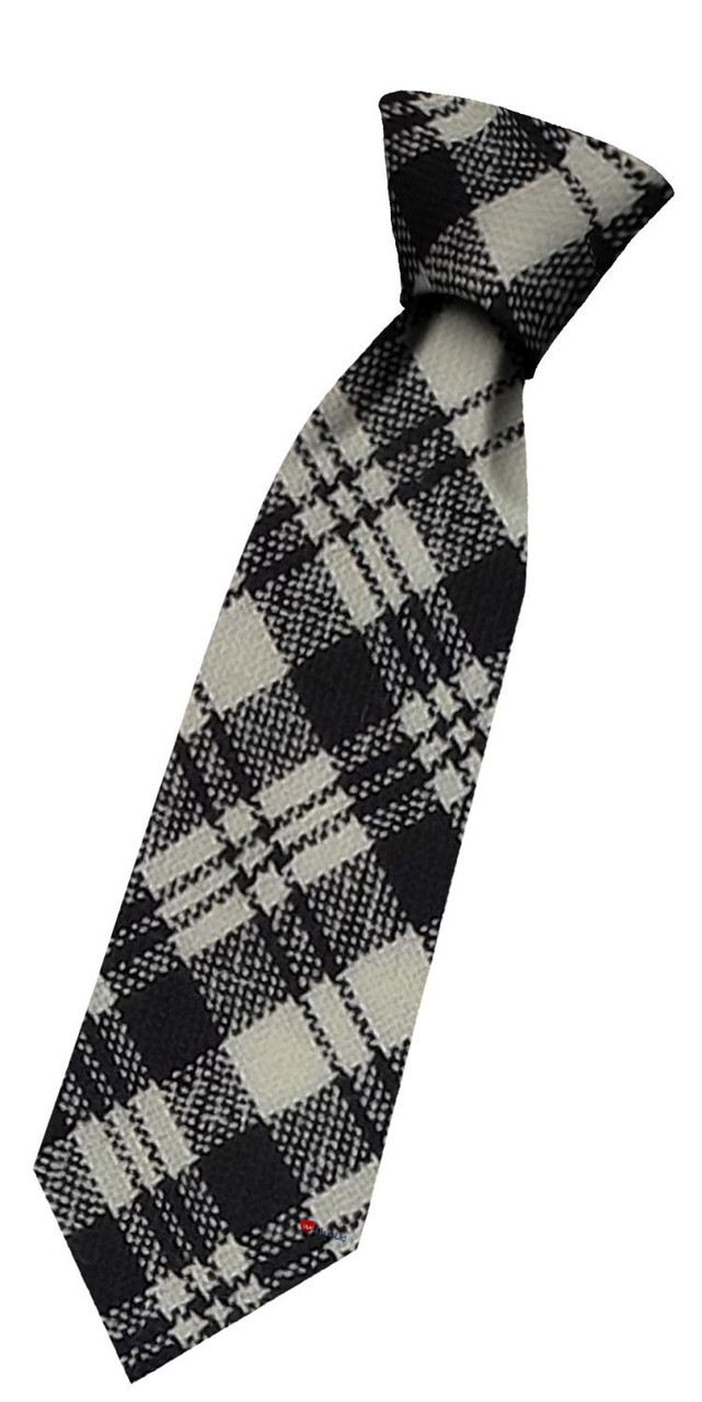 Boys Pure Wool Tie Woven Scotland - Scott Black and White Modern Tartan