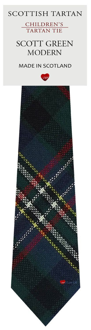 Boys Pure Wool Tie Woven Scotland - Scott Green Modern Tartan
