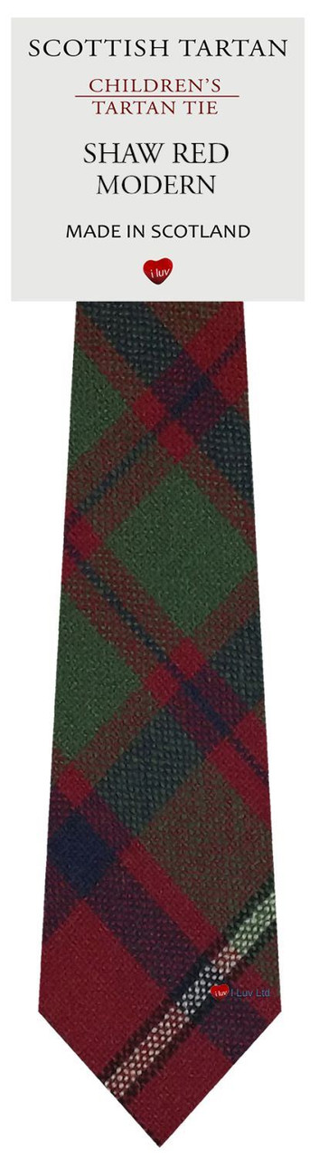 Boys Pure Wool Tie Woven Scotland - Shaw Red Modern Tartan