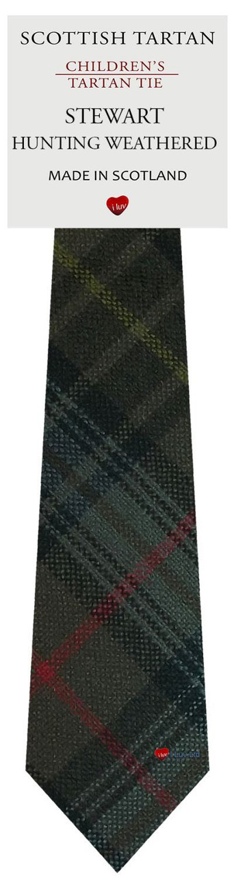 Boys Pure Wool Tie Woven Scotland - Stewart Hunting Weathered Tartan