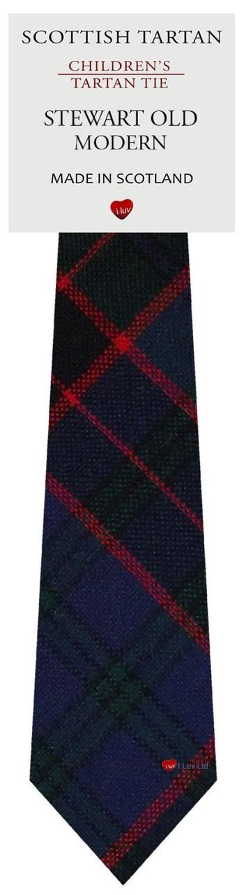 Boys Pure Wool Tie Woven Scotland - Stewart Old Modern Tartan