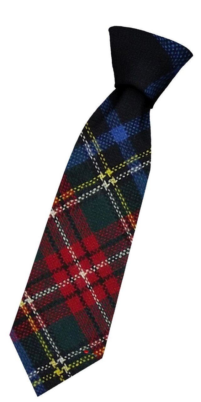 Boys Pure Wool Tie Woven Scotland - Stewart Black Modern Tartan