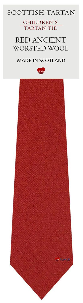 Boys Pure Wool Tie Woven Scotland - Plain Ancient Red Tartan