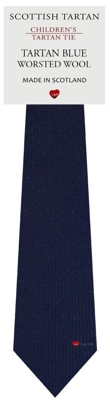 Boys Pure Wool Tie Woven Scotland - Plain Blue Tartan