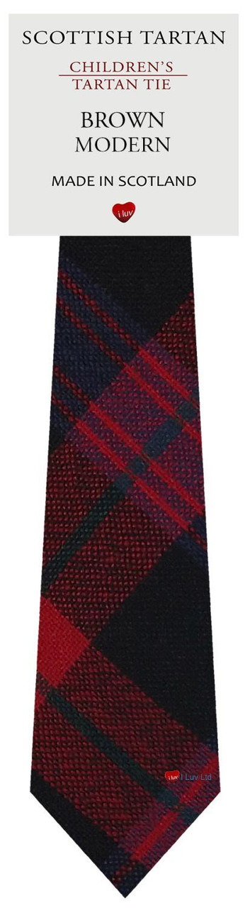 Boys Pure Wool Tie Woven Scotland - Brown Modern Tartan
