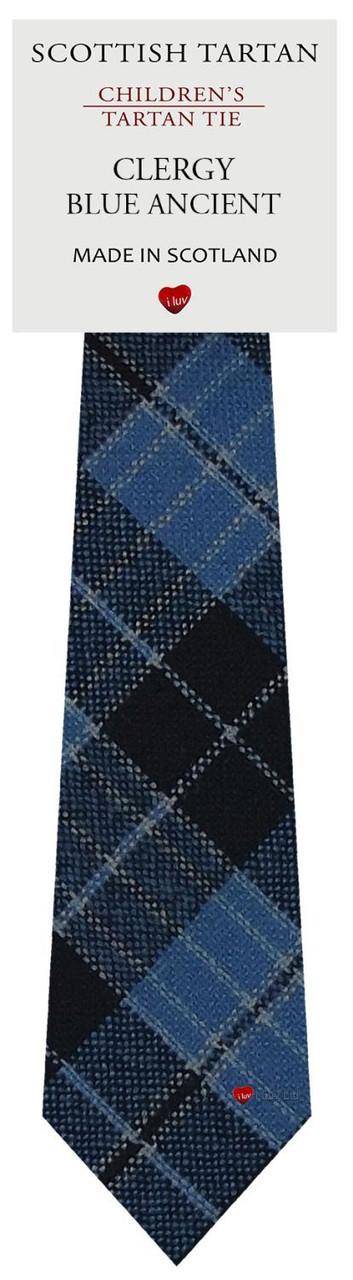 Boys Pure Wool Tie Woven Scotland - Clergy Blue Ancient Tartan