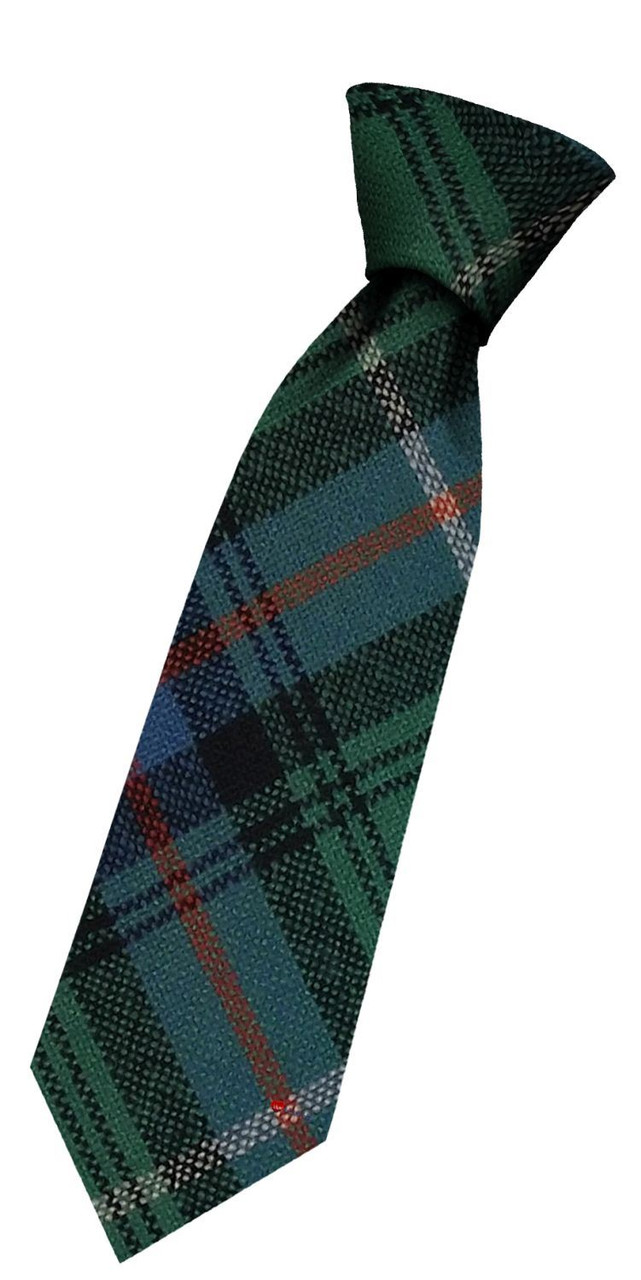 Boys Pure Wool Tie Woven Scotland - MacDonald of The Isles Green Ancient Tartan