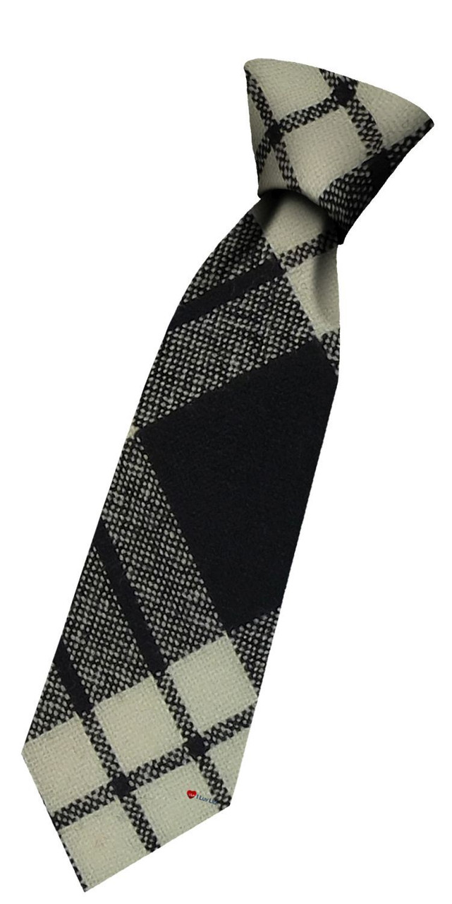 Boys Pure Wool Tie Woven Scotland - MacFarlane Black White Modern Tartan