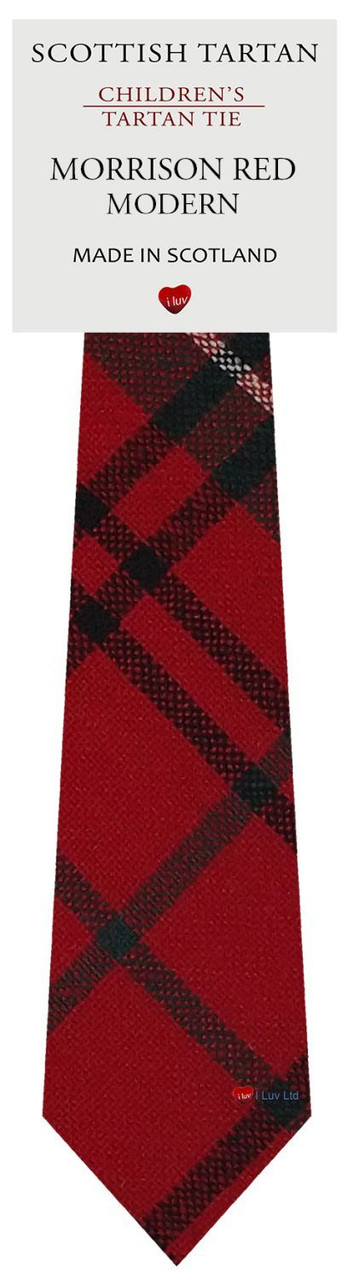 Boys Pure Wool Tie Woven Scotland - Morrison Red Modern Tartan