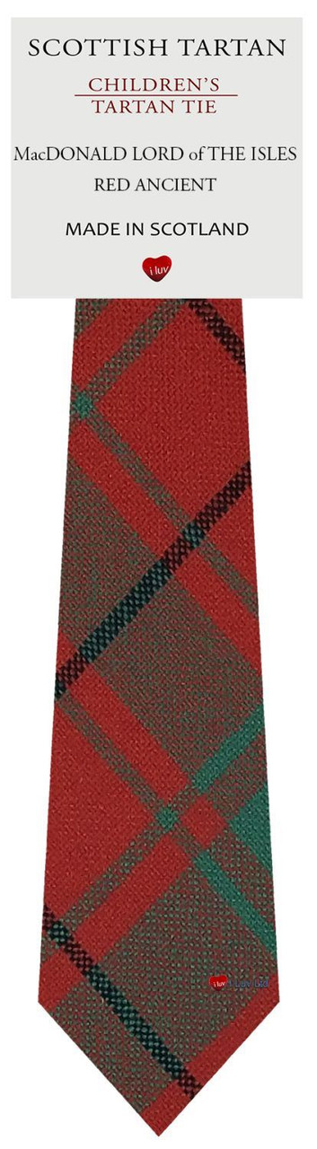Boys Pure Wool Tie Woven Scotland - MacDonald Lord Of The Isles Red Ancient Tartan
