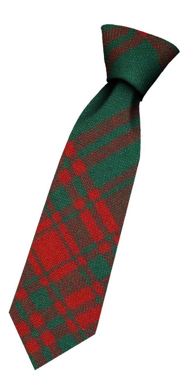 Boys Pure Wool Tie Woven Scotland - Menzies Green Ancient Tartan