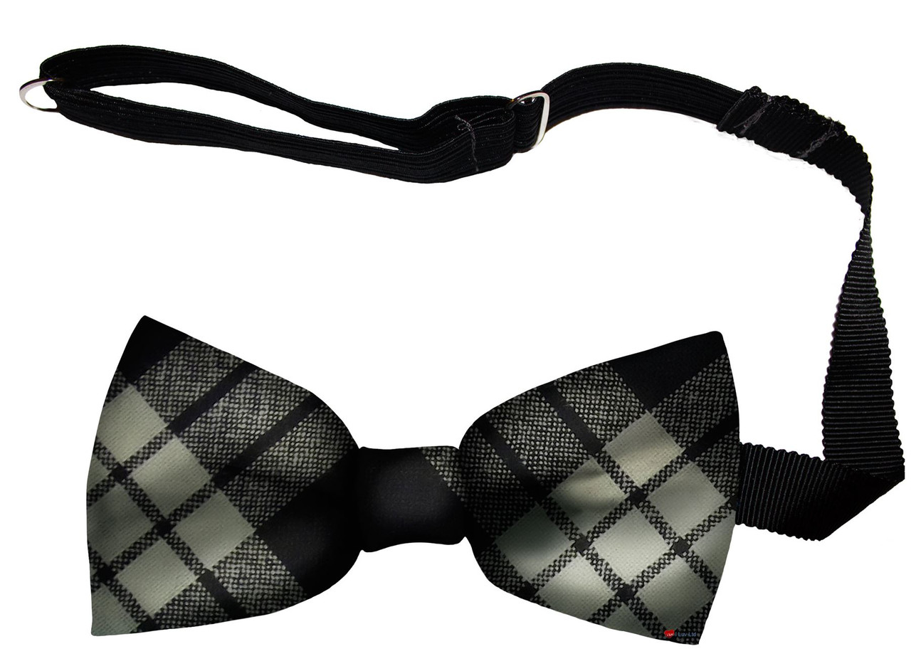 MacFarlane Black / White Modern Tartan Men's Bow Tie Pure Wool Elastic Fastening