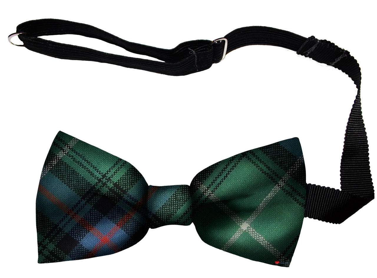 MacDonald of Isles Green Ancient Tartan Men's Bow Tie Pure Wool Elastic Fastening