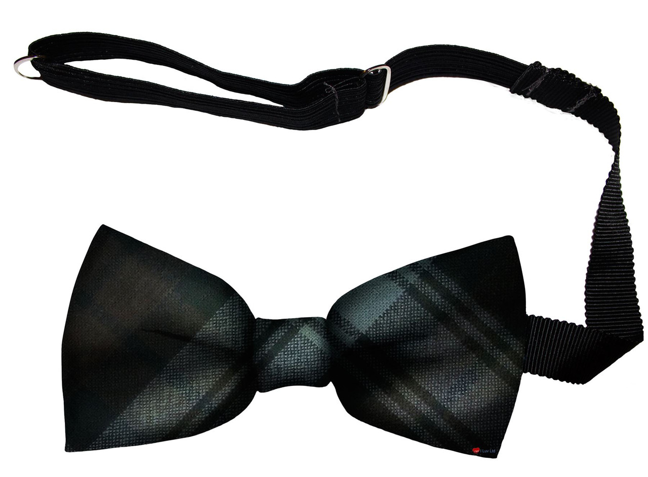 Black Watch Weathered Tartan Men's Bow Tie Pure Wool Elastic Fastening