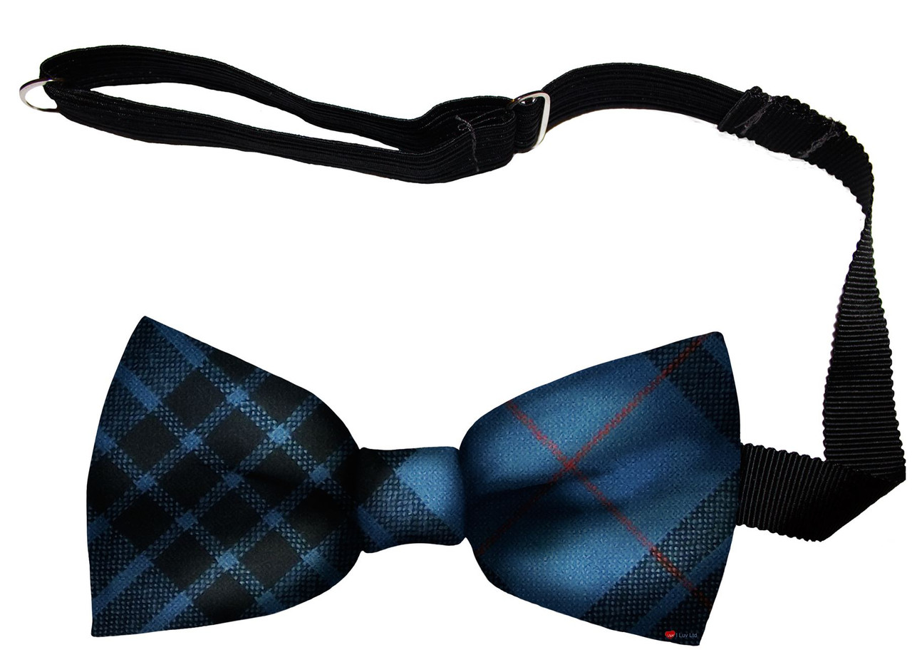 MacKay Blue Ancient Tartan Men's Bow Tie Pure Wool Elastic Fastening