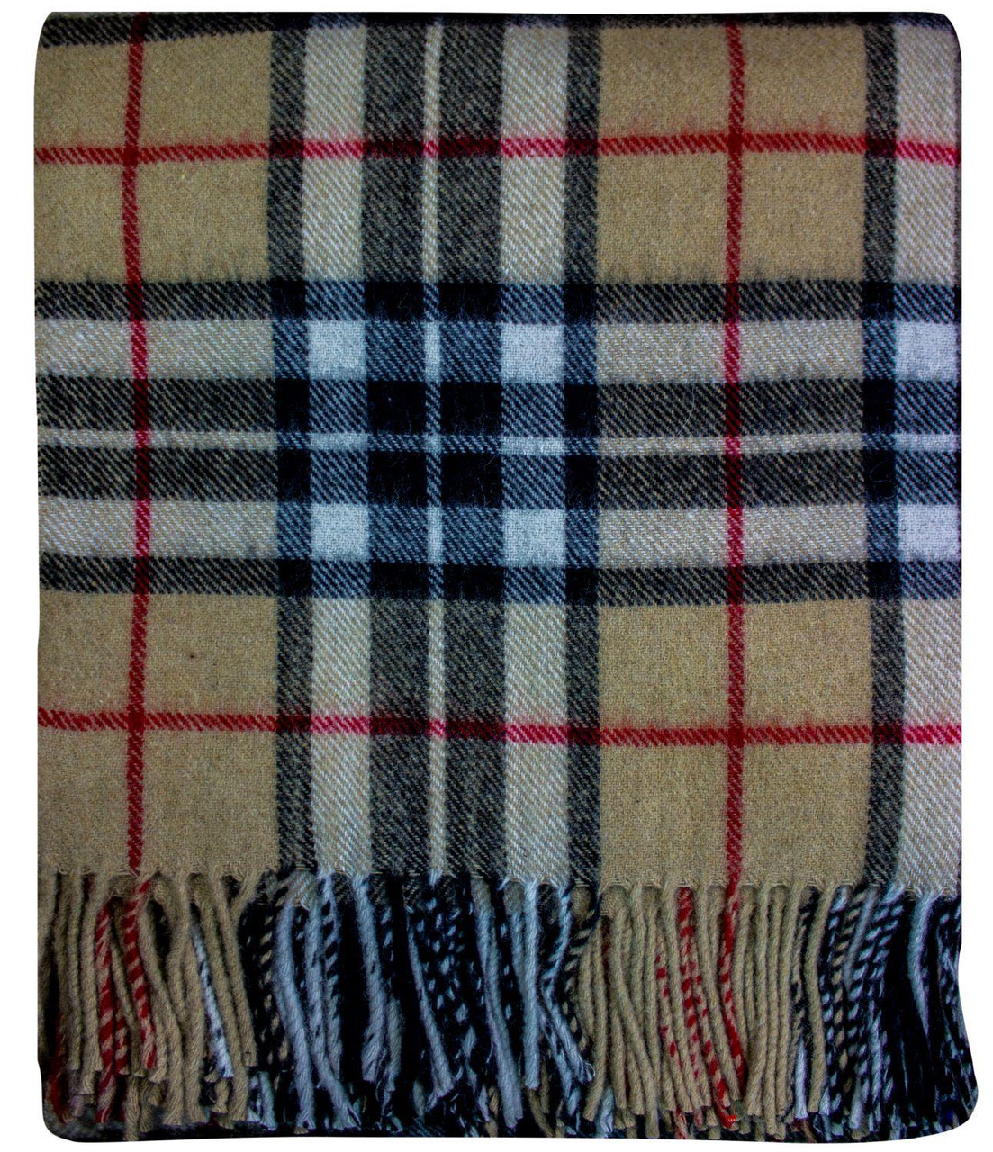 Scottish Tartan Wool Mix Blanket Throw Warm and Soft Camel Thompson Travel Plaid Picnic Knee Wool Rug 182 cm x 152 cm