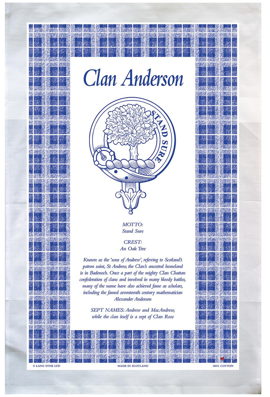 Anderson Scottish Clan Tea Towel Scottish Gift, Made in Scotland