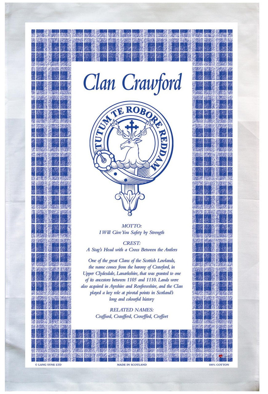 Crawford Scottish Clan Tea Towel Scottish Gift, Made in Scotland