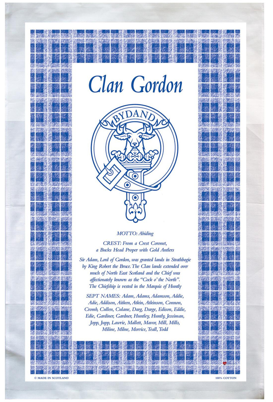Gordon Scottish Clan Tea Towel Scottish Gift, Made in Scotland