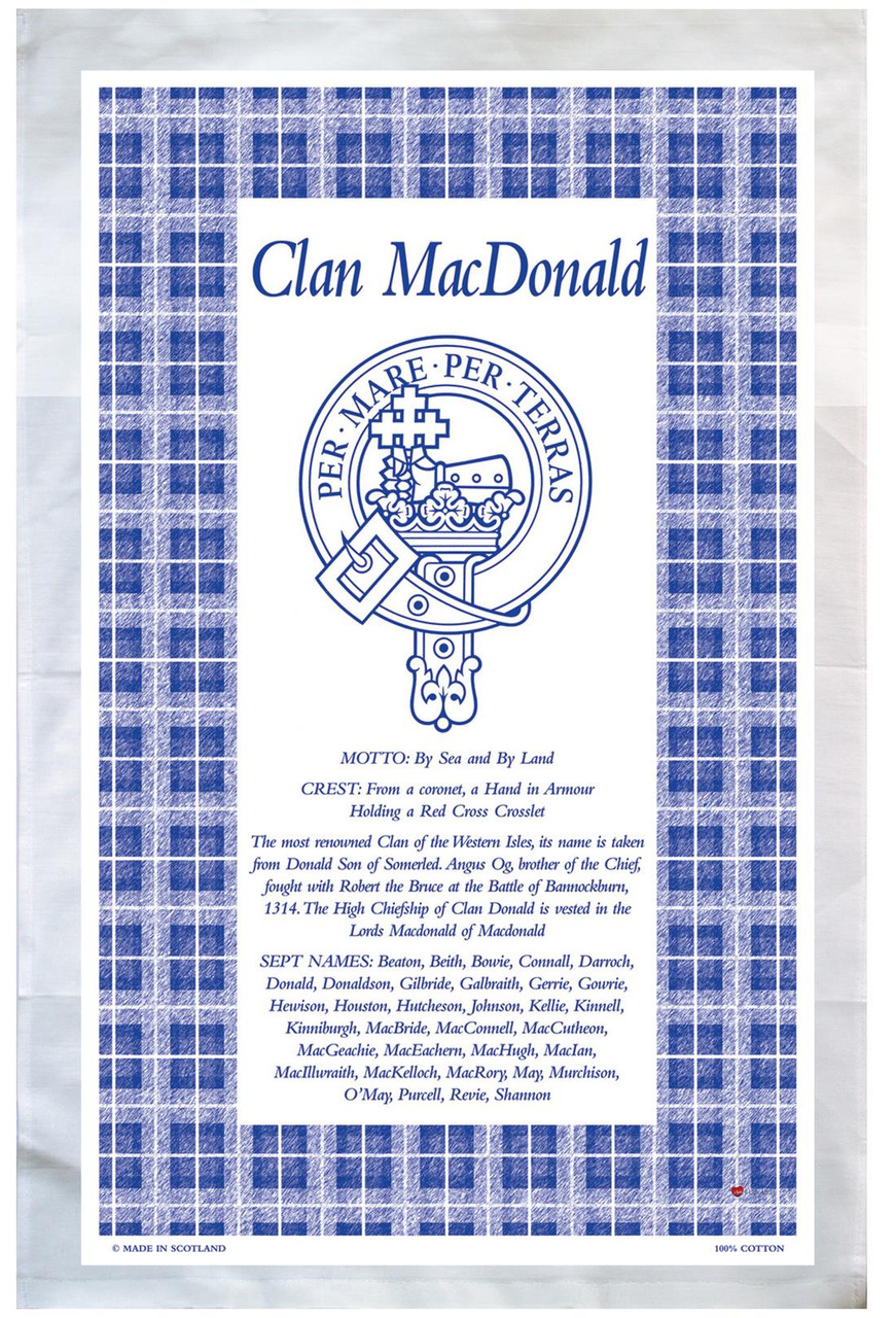 MacDonald Scottish Clan Tea Towel Scottish Gift, Made in Scotland