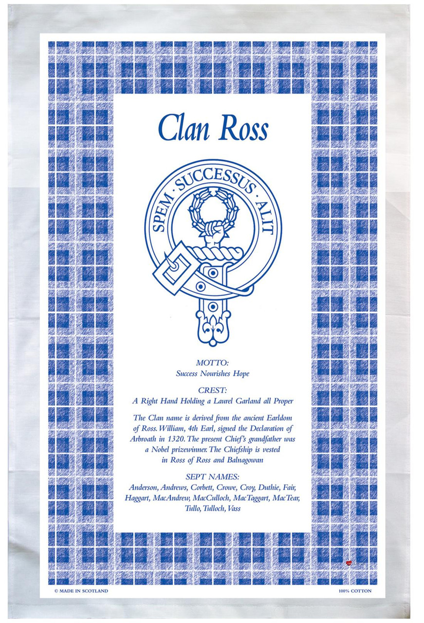 Ross Scottish Clan Tea Towel Scottish Gift, Made in Scotland
