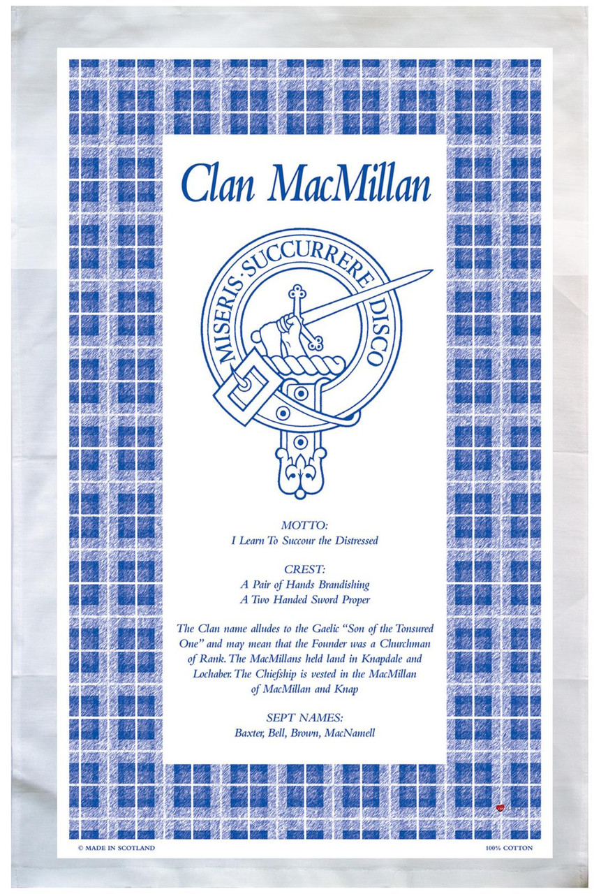 MacMillan Scottish Clan Tea Towel Scottish Gift, Made in Scotland