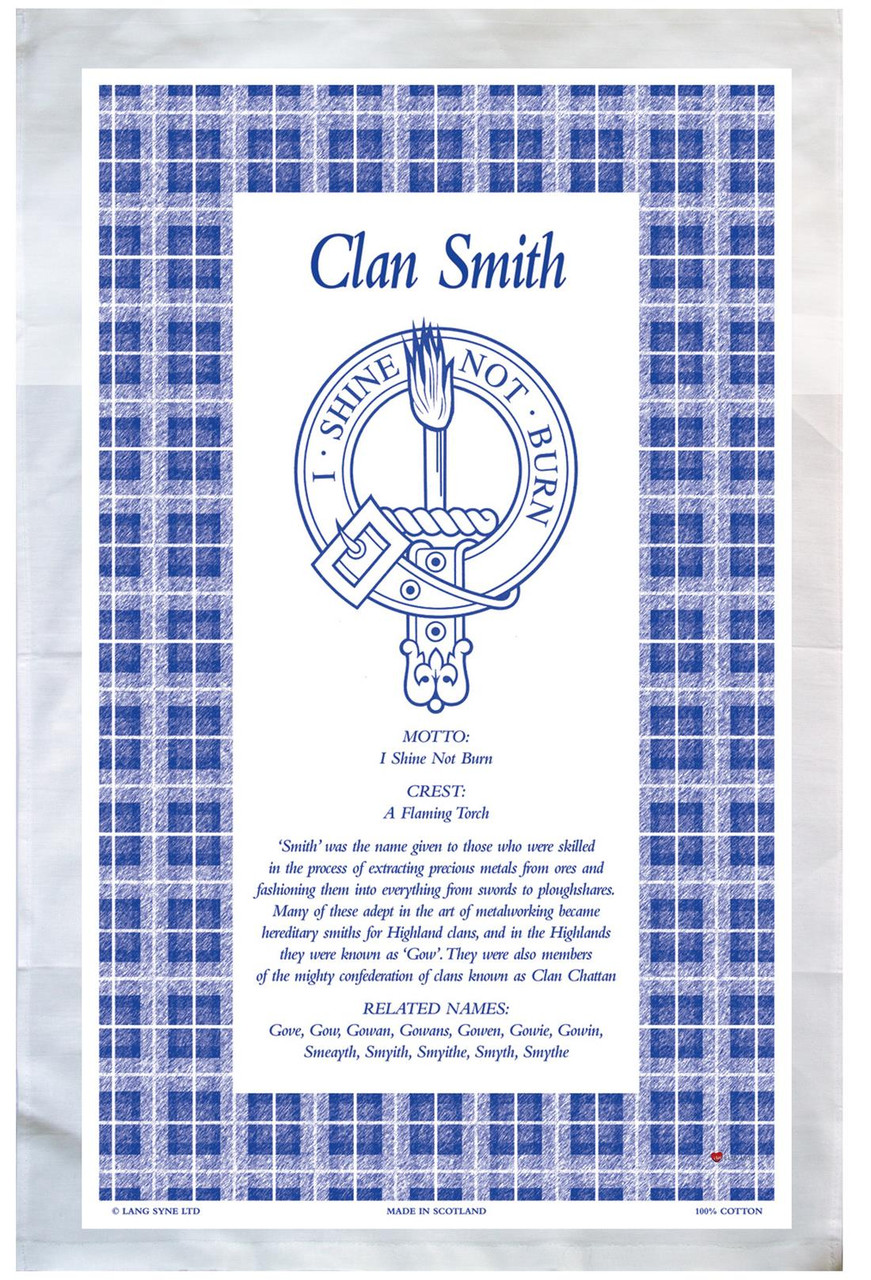 Smith Scottish Clan Tea Towel Scottish Gift, Made in Scotland