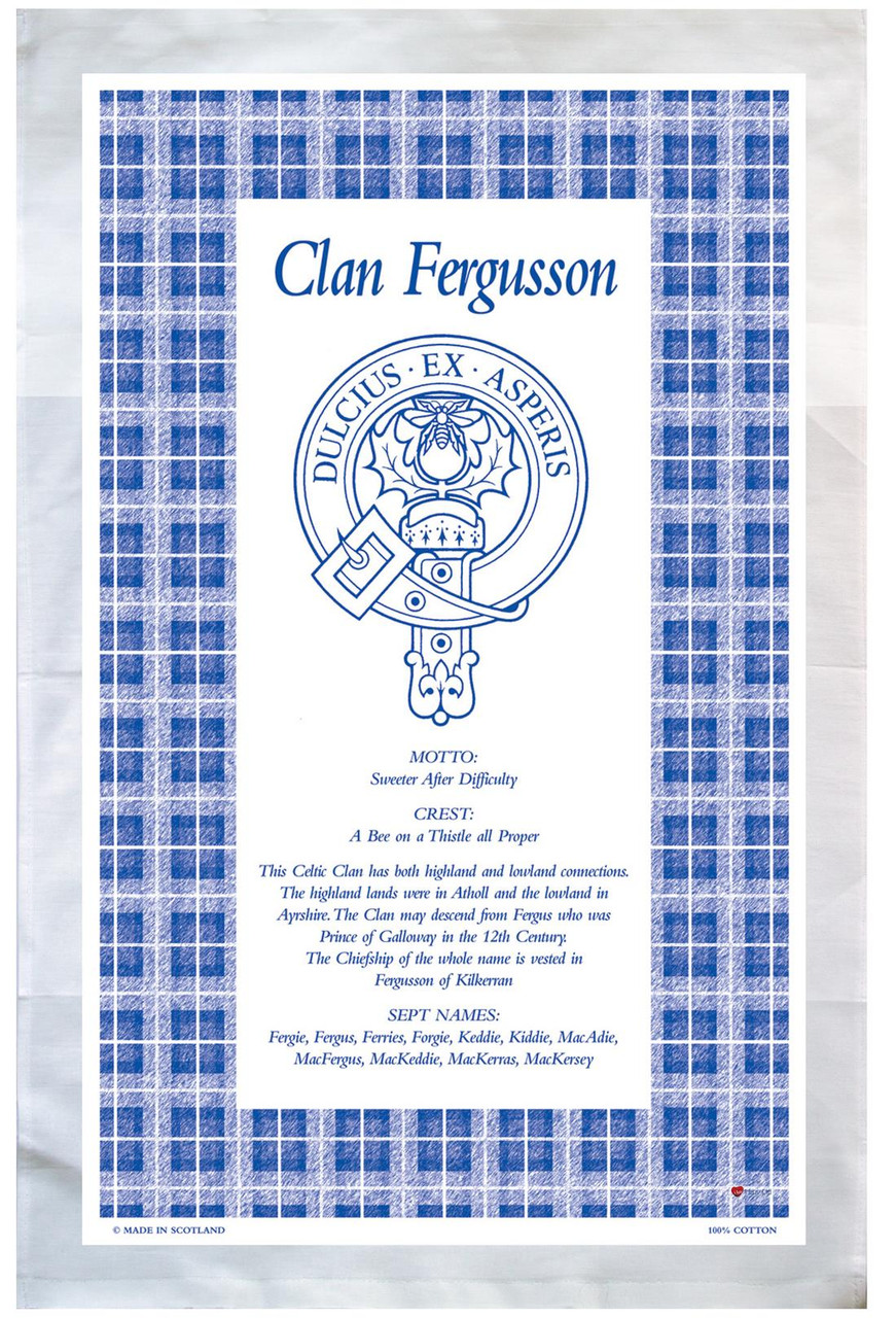 Fergusson Scottish Clan Tea Towel Scottish Gift, Made in Scotland