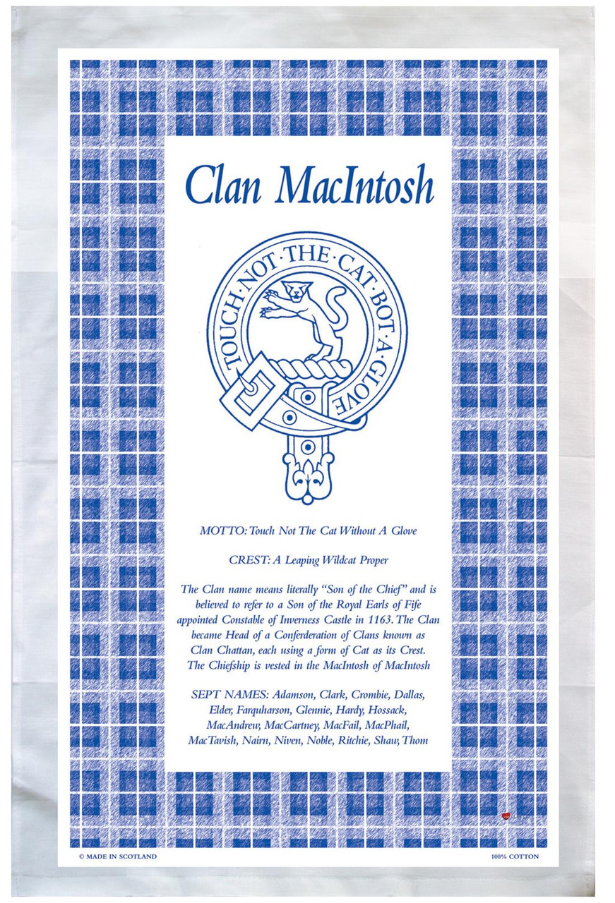 MacIntosh Scottish Clan Tea Towel Scottish Gift, Made in Scotland