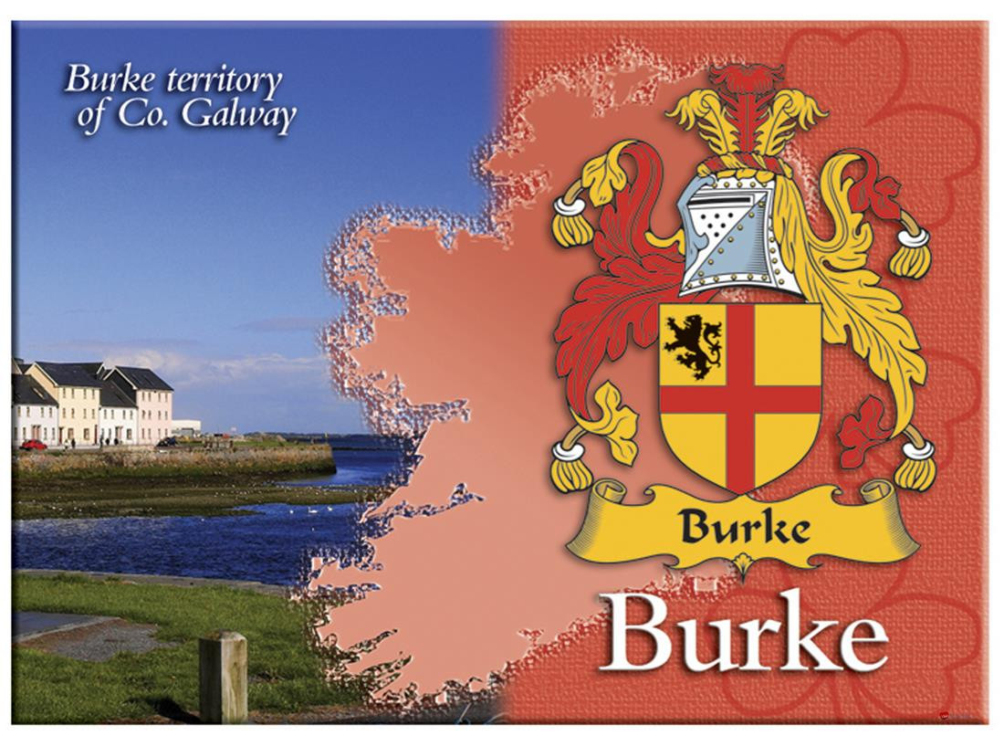 Burke Irish Clan Metallic Picture Fridge Magnet, Gift From Ireland