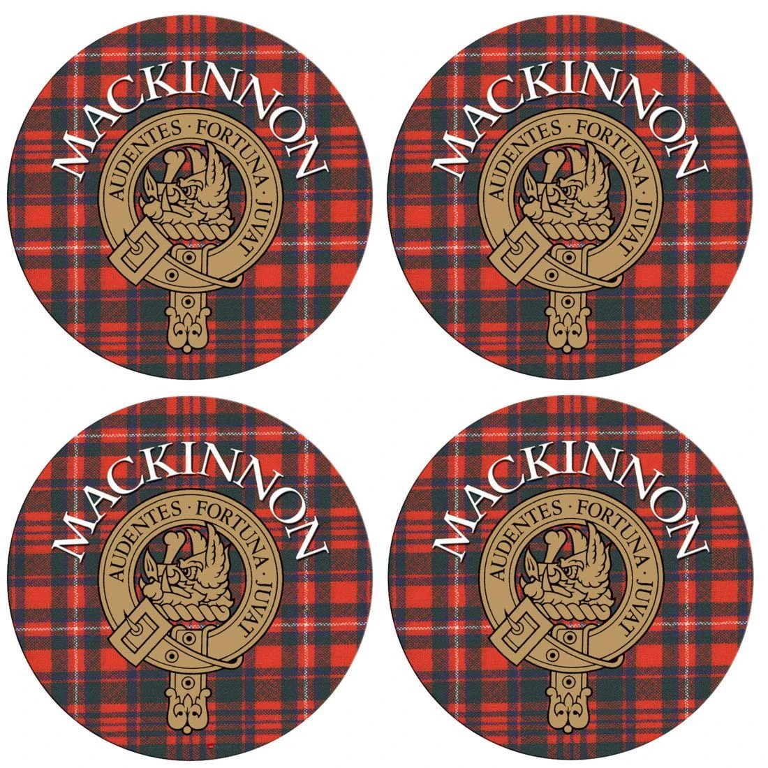 Mackinnon Scottish Clan Family Name Round Cork Coasters Set of 4