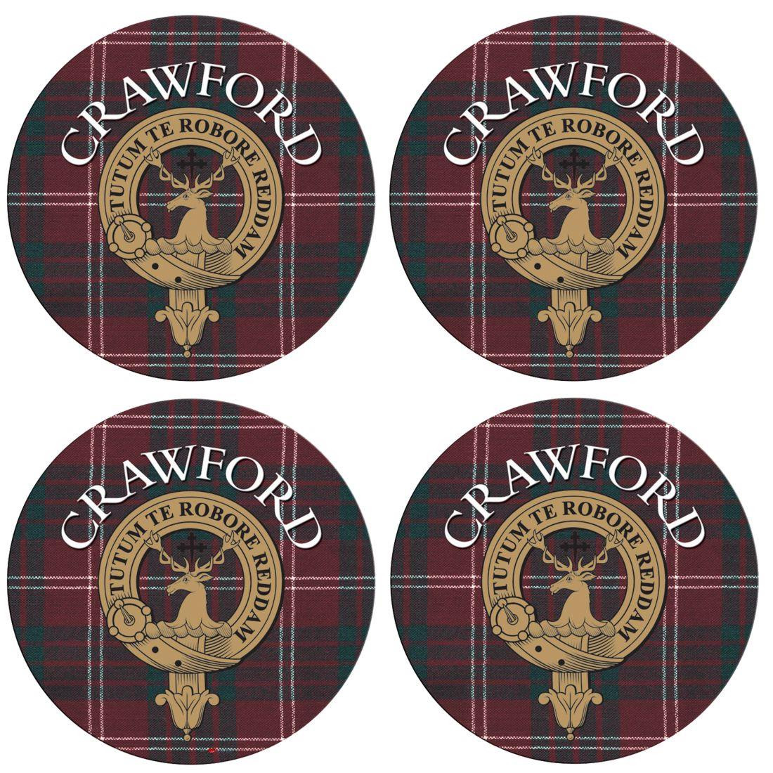 Crawford Scottish Clan Family Name Round Cork Coasters Set of 4